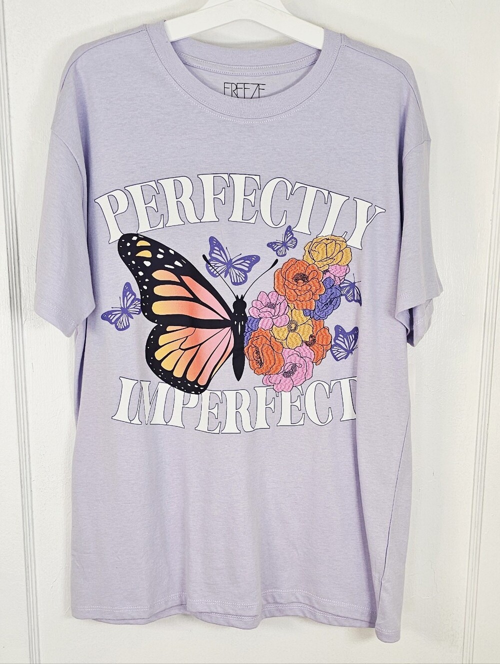 Floral Embroidery Butterfly Perfectly Lavender Short Sleeve Shirt